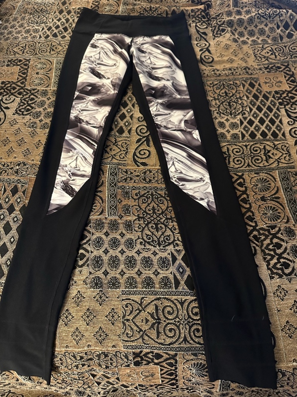 MPG Sport Black Active Leggings with White Marble like front panel and Logo